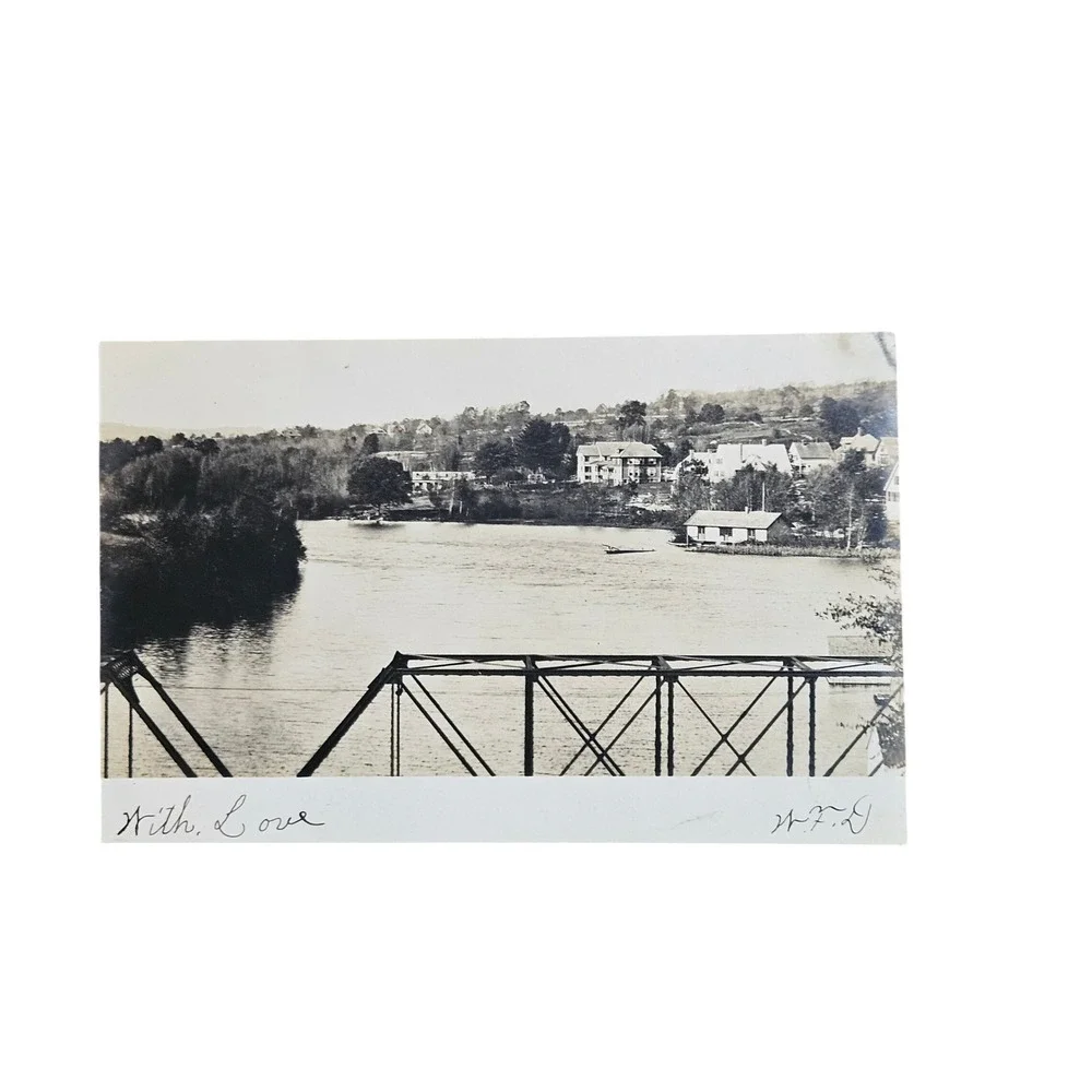 Antique 1905 Hopedale Mass Postcard Scenic River & Bridge View Franklin Stamp